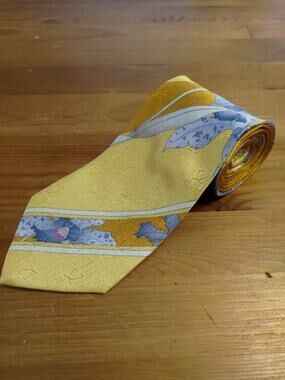 Leonard Paris 100% Silk Necktie Gold Red Blue Royal Pattern 58" x 3.5"